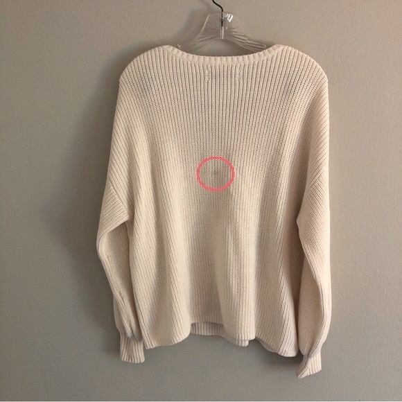 LOFT Cream Ribbed V-Neck Cotton Sweater - Picture 6 of 7